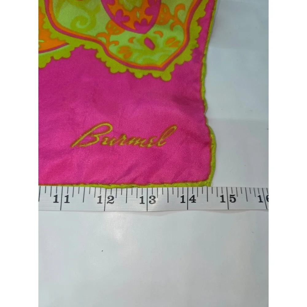 Burmel Vintage Silk Scarf Hot Pink Lime Green Psychedelic Paisley Oblong 60x14.5